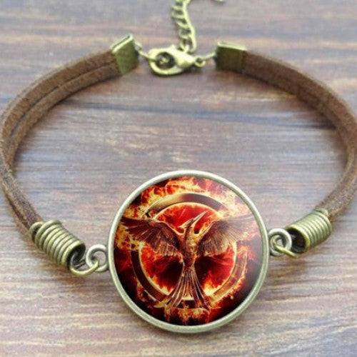 Hunger Games Glass Art Picture Leather Bracelet